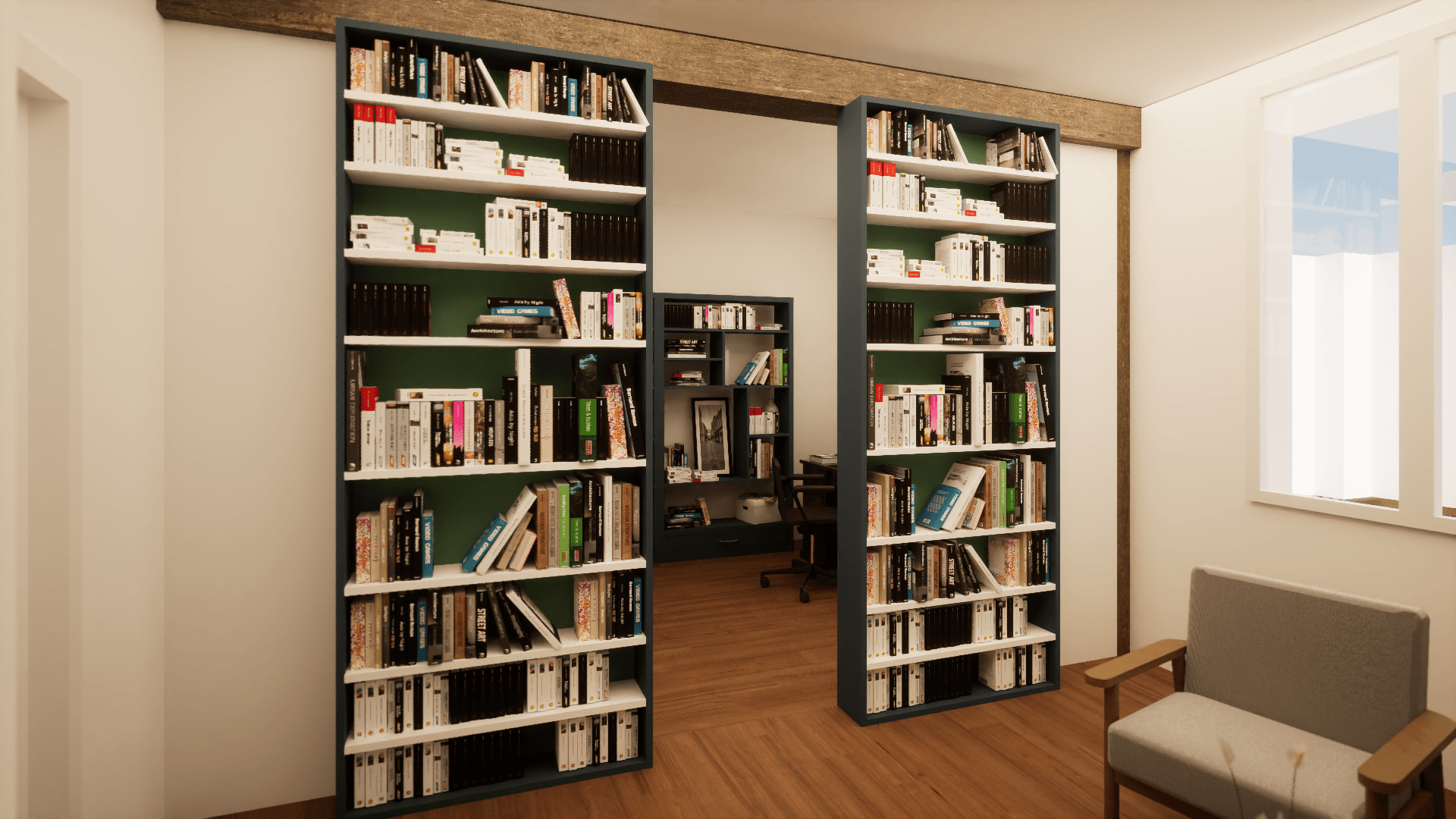 Bibliothèque coulissante