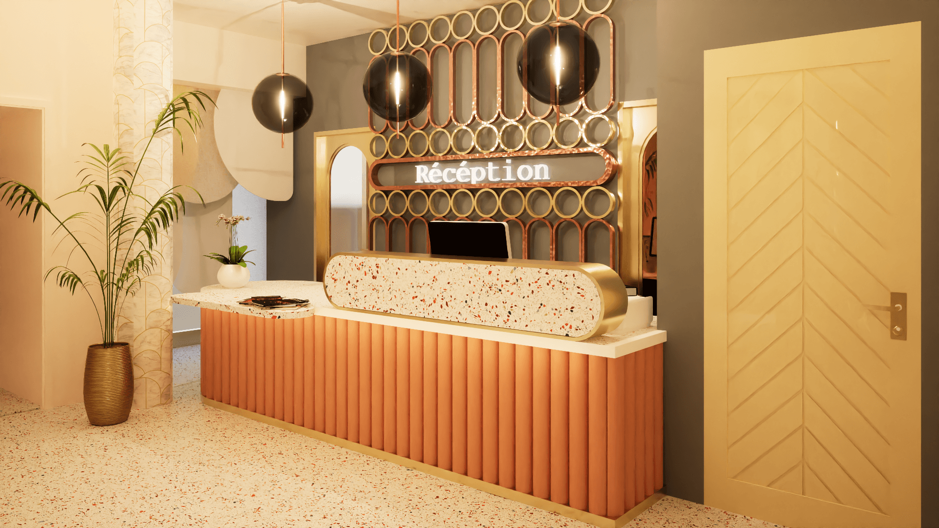 Réception d'accueil hôtel style art déco