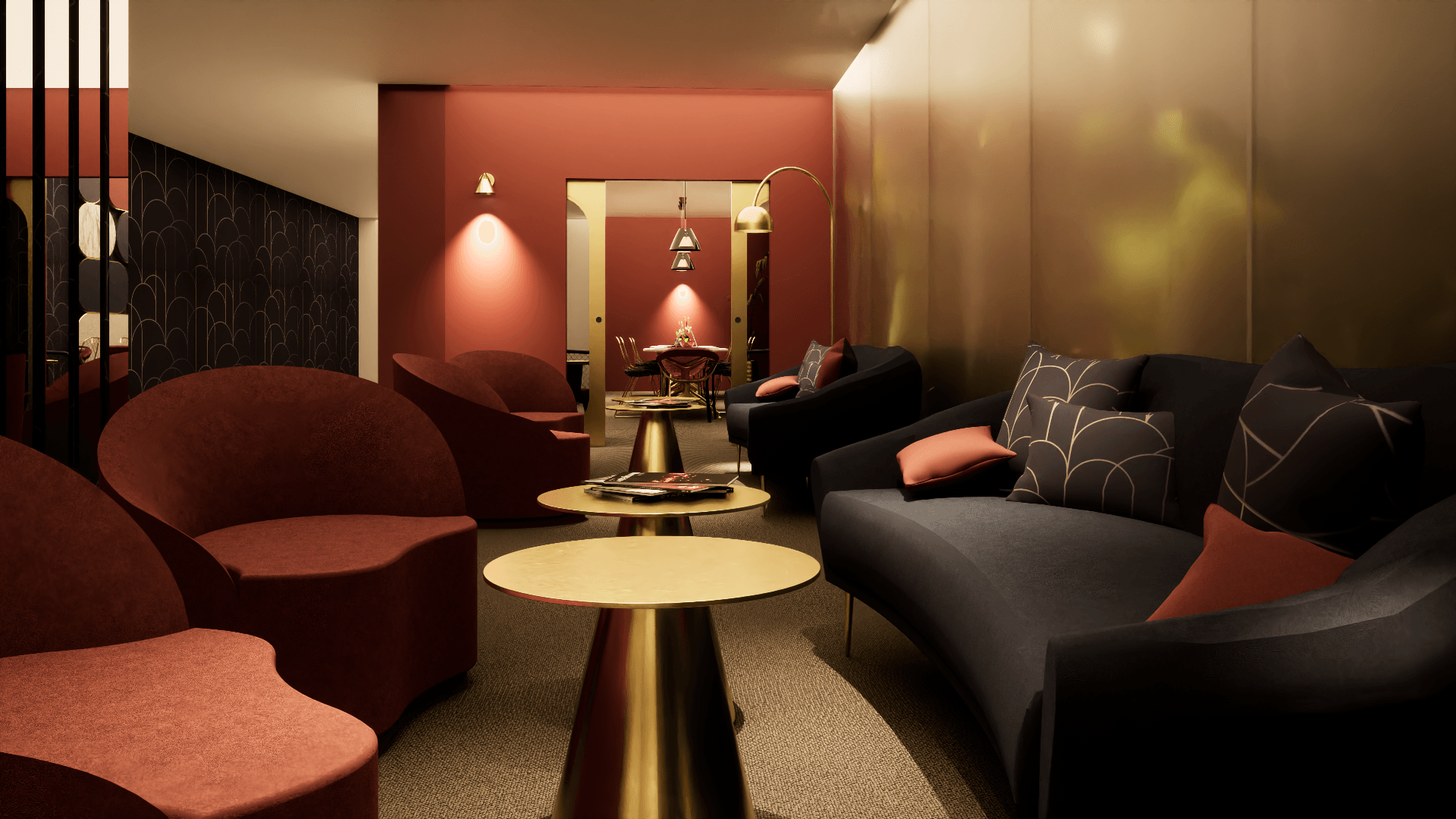 Espace lounge hôtel style art déco