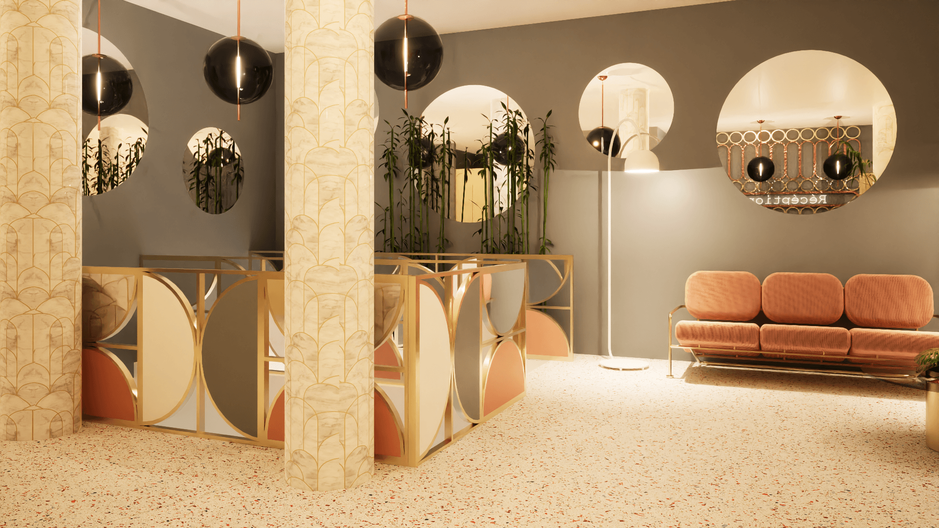 Réception d'accueil hôtel style art déco