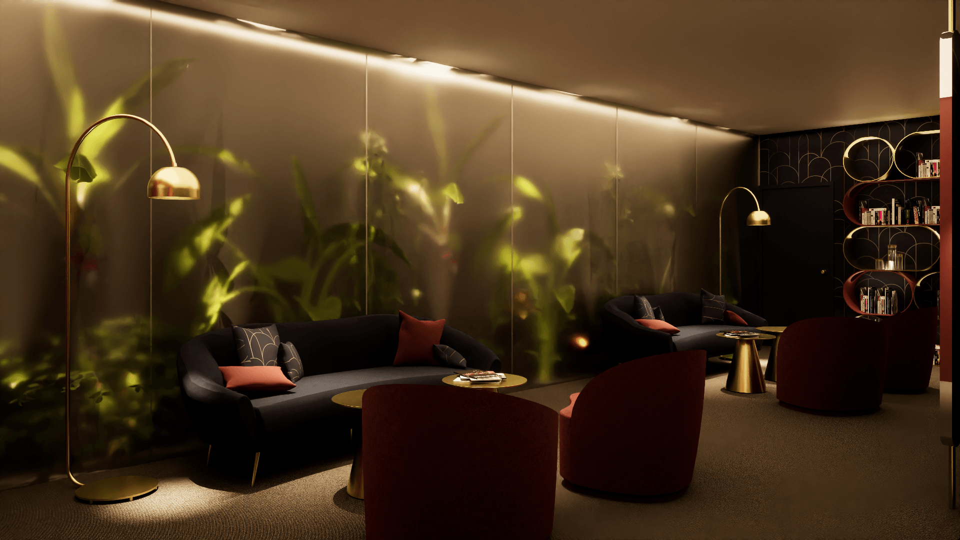 Espace lounge hôtel style art déco