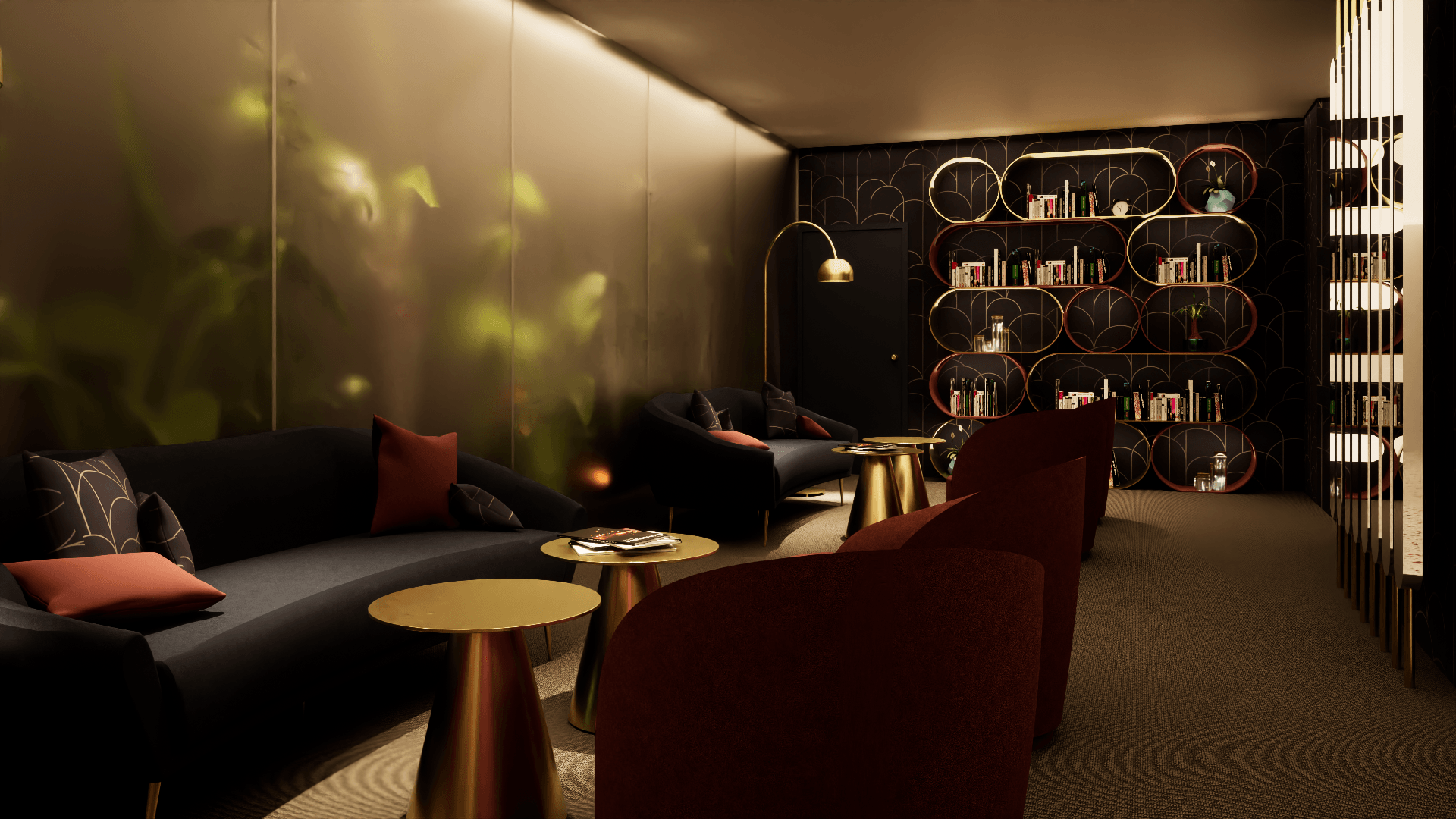 Espace lounge hôtel style art déco