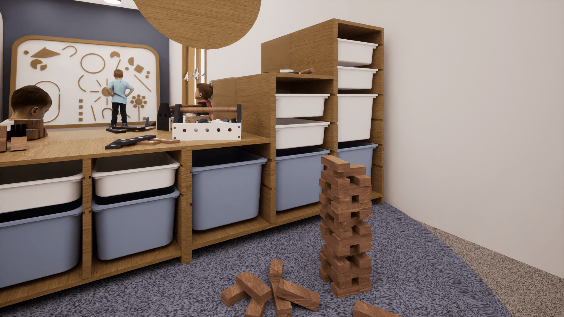 Garderie pour enfants. Parois arrondies. Espace de jeu.