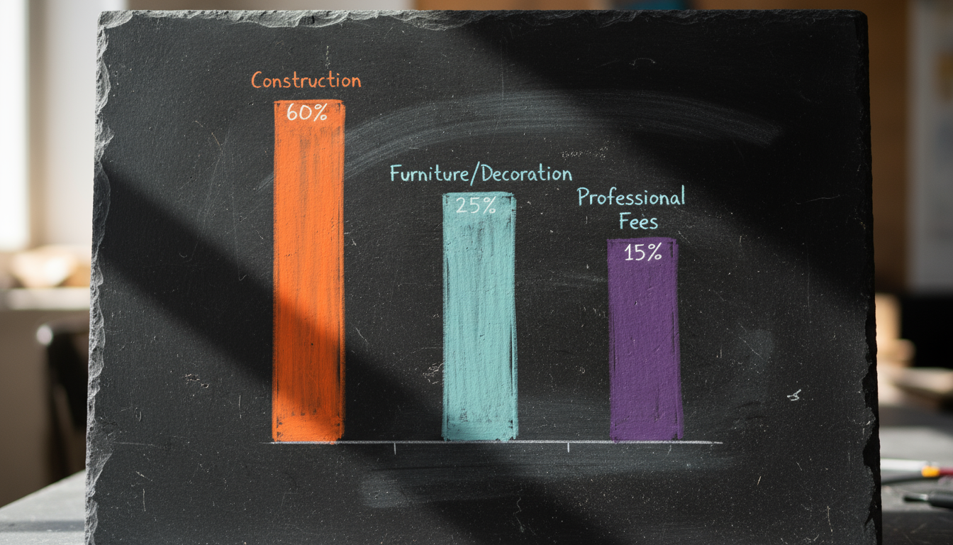 Table recouverte de plans, post-it et calculatrice avec un ordinateur ouvert sur un fichier excel