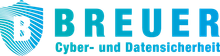 Schriftzug in blau und grün mit Schild Logo Breuer Cyber - und Datensicherheit