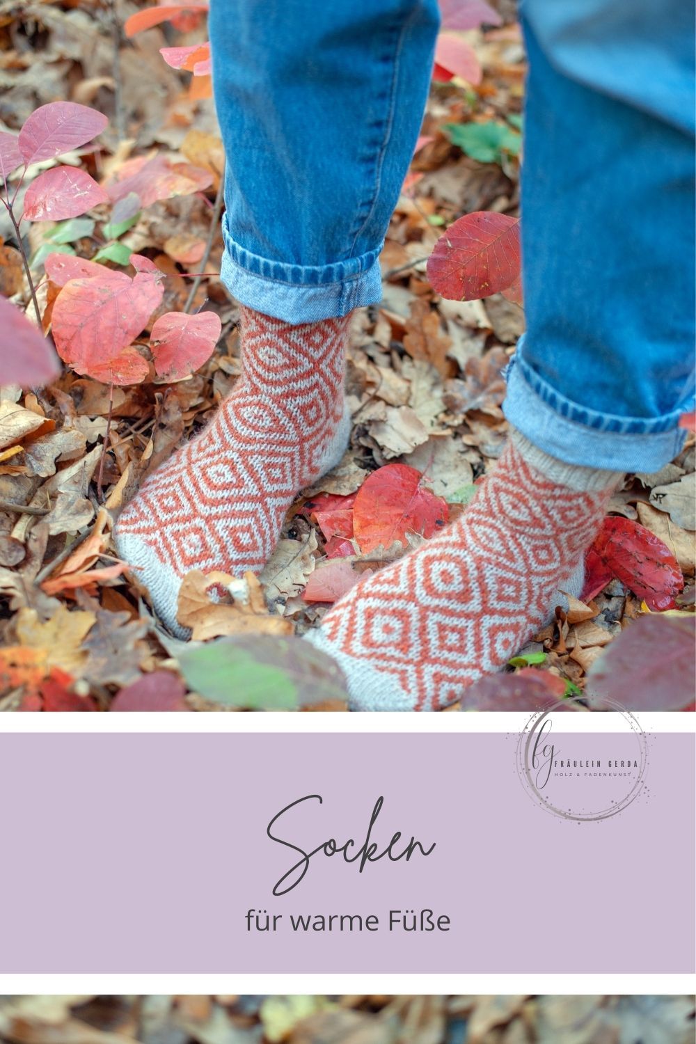 Fair Isle Socken, rot hellgrau