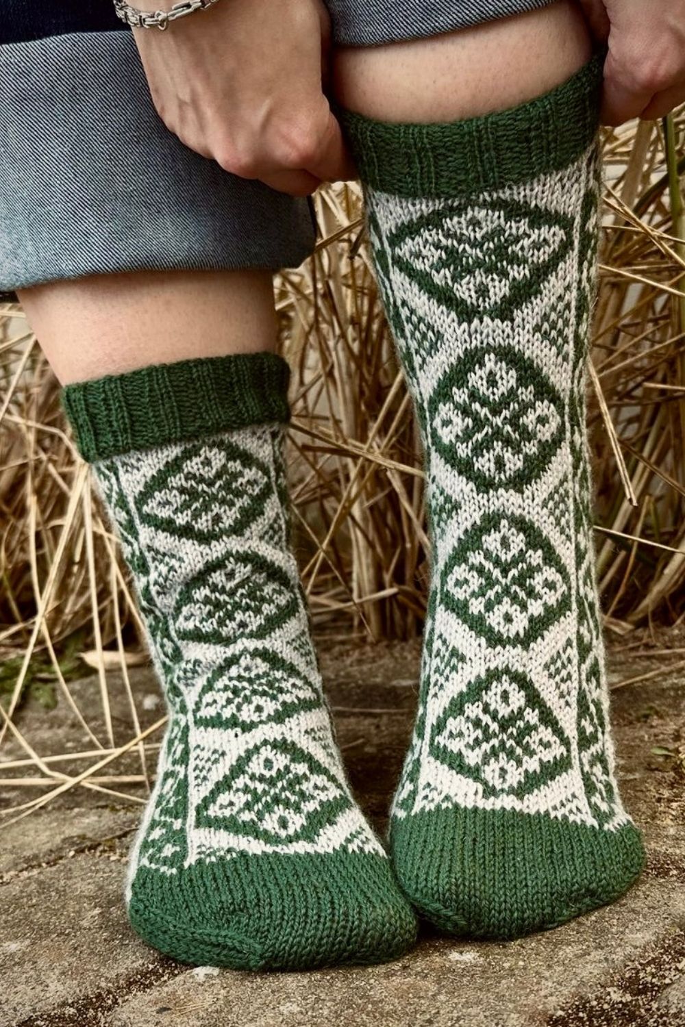 gestrickte Socken St-Patrick-Socks mit Fair Isle Muster