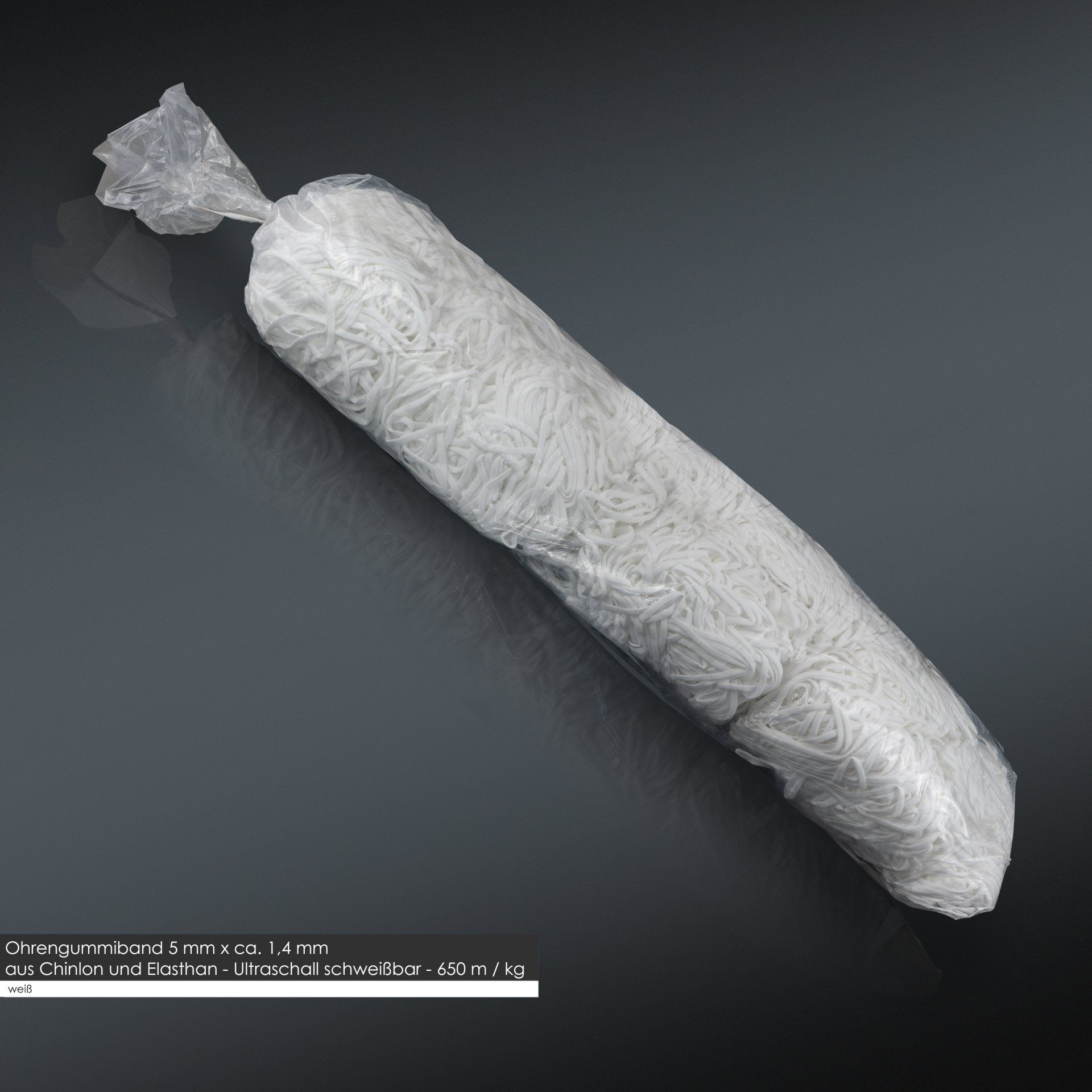 Ohrengummiband, im Beutel, flach, oekotex, ultraschallschweißbar