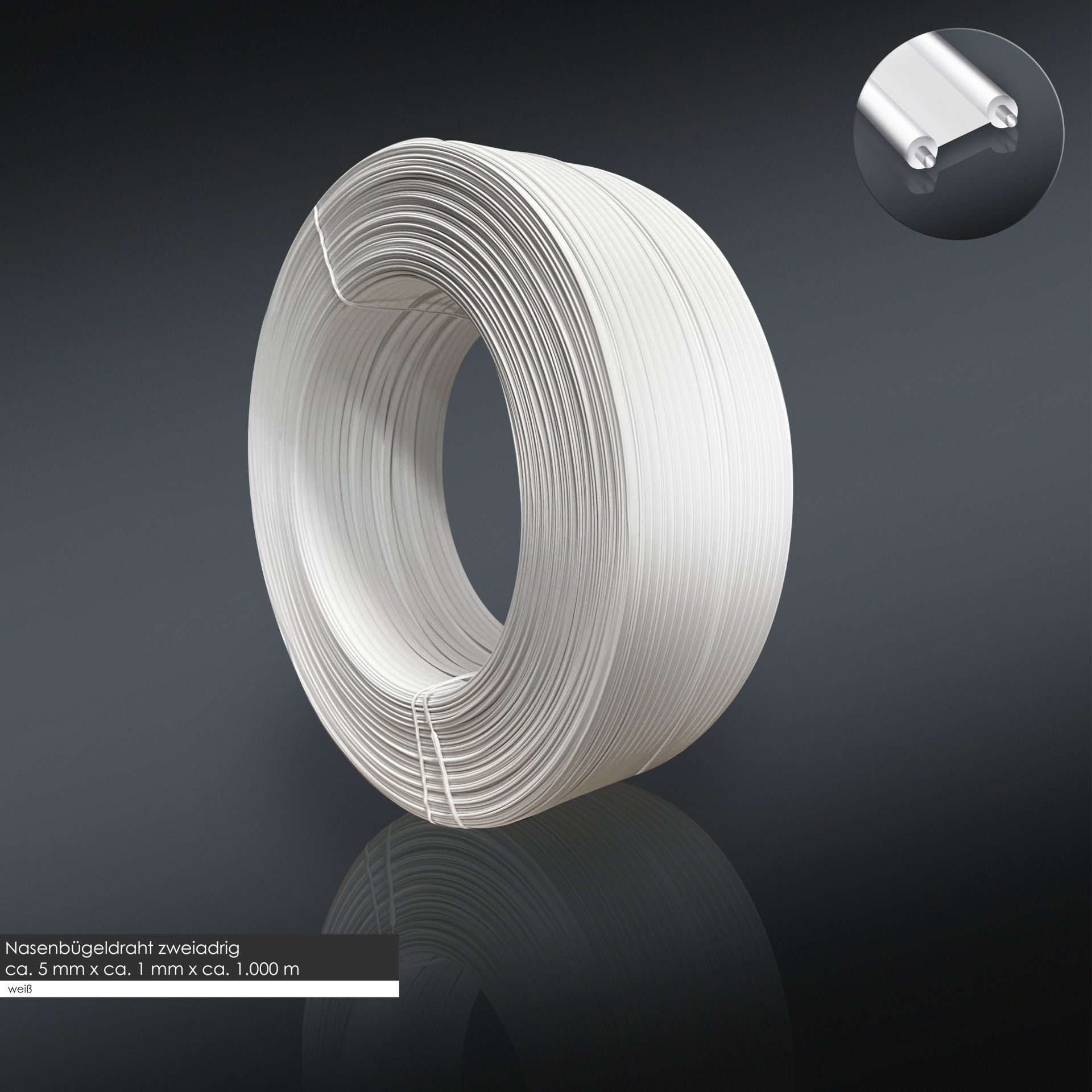 Nasenbügeldraht, zweiadrig, weiß, ohne Spulenkörper