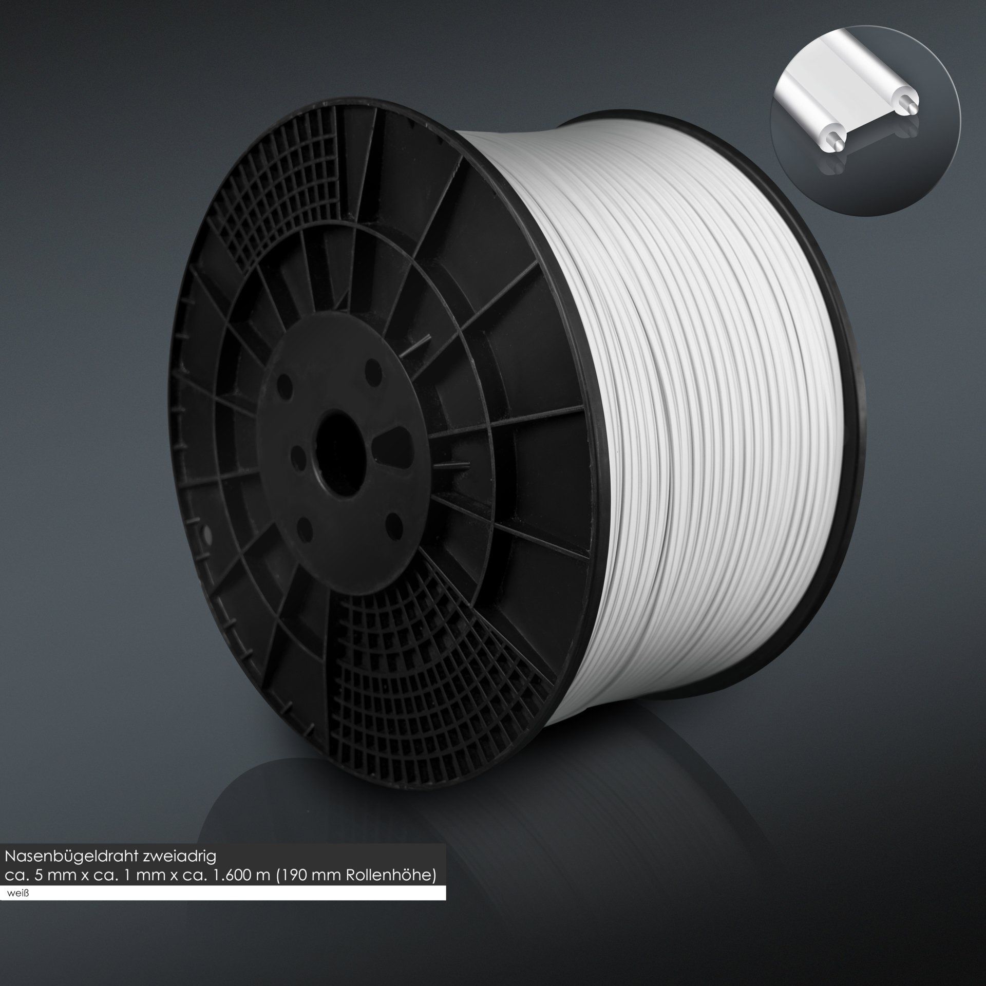 Nasenbügeldraht, zweiadrig, weiß, Kreuzspule, 190 Rollenhöhe