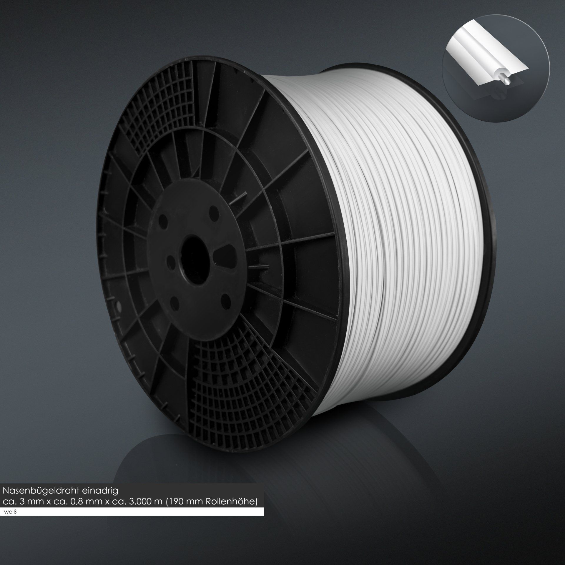 Nasenbügeldraht, einandrig, weiß, Kreuzspule, 190 Rollenhöhe