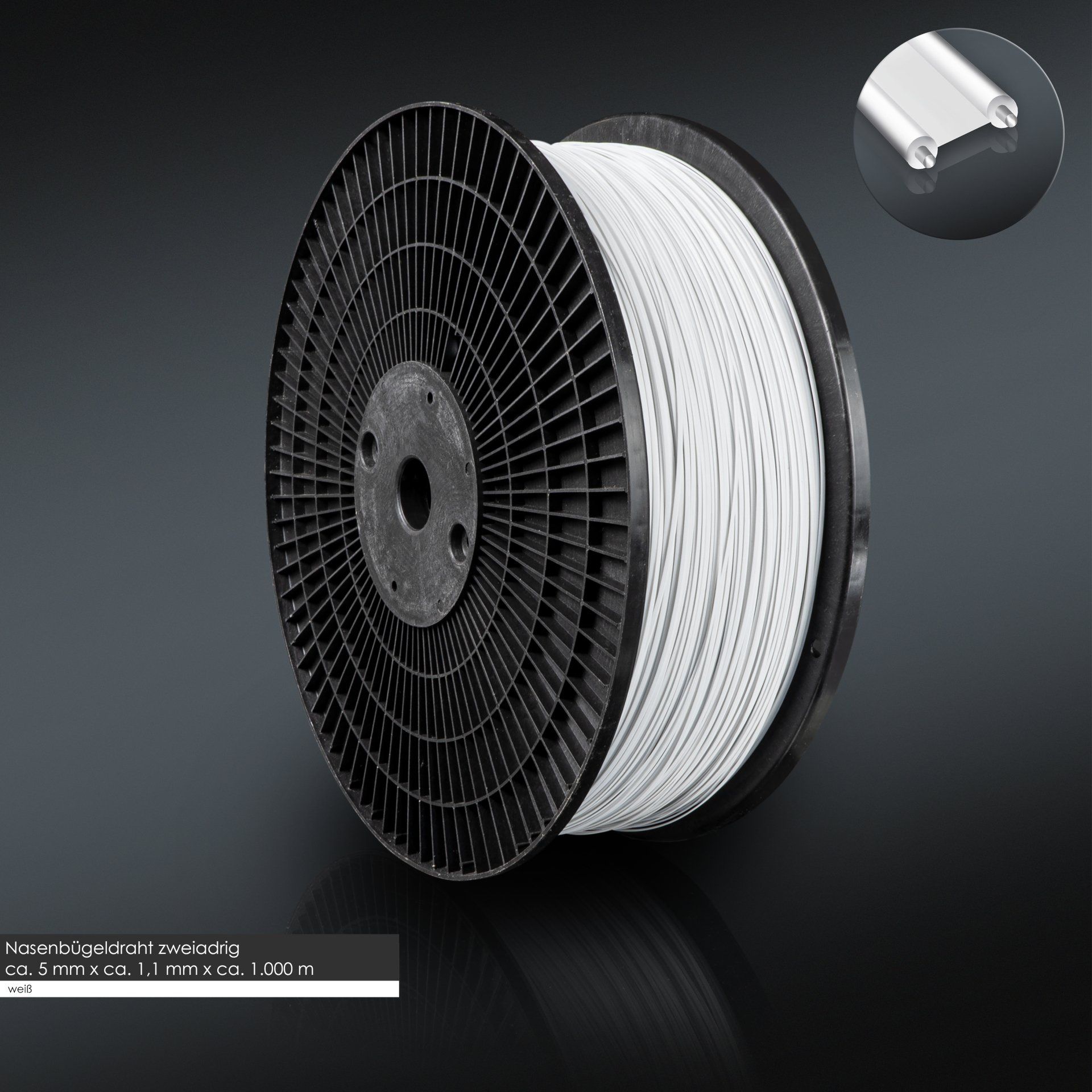 Nasenbügeldraht, zweiadrig, weiß, Kreuzspule, 120 Rollenhöhe