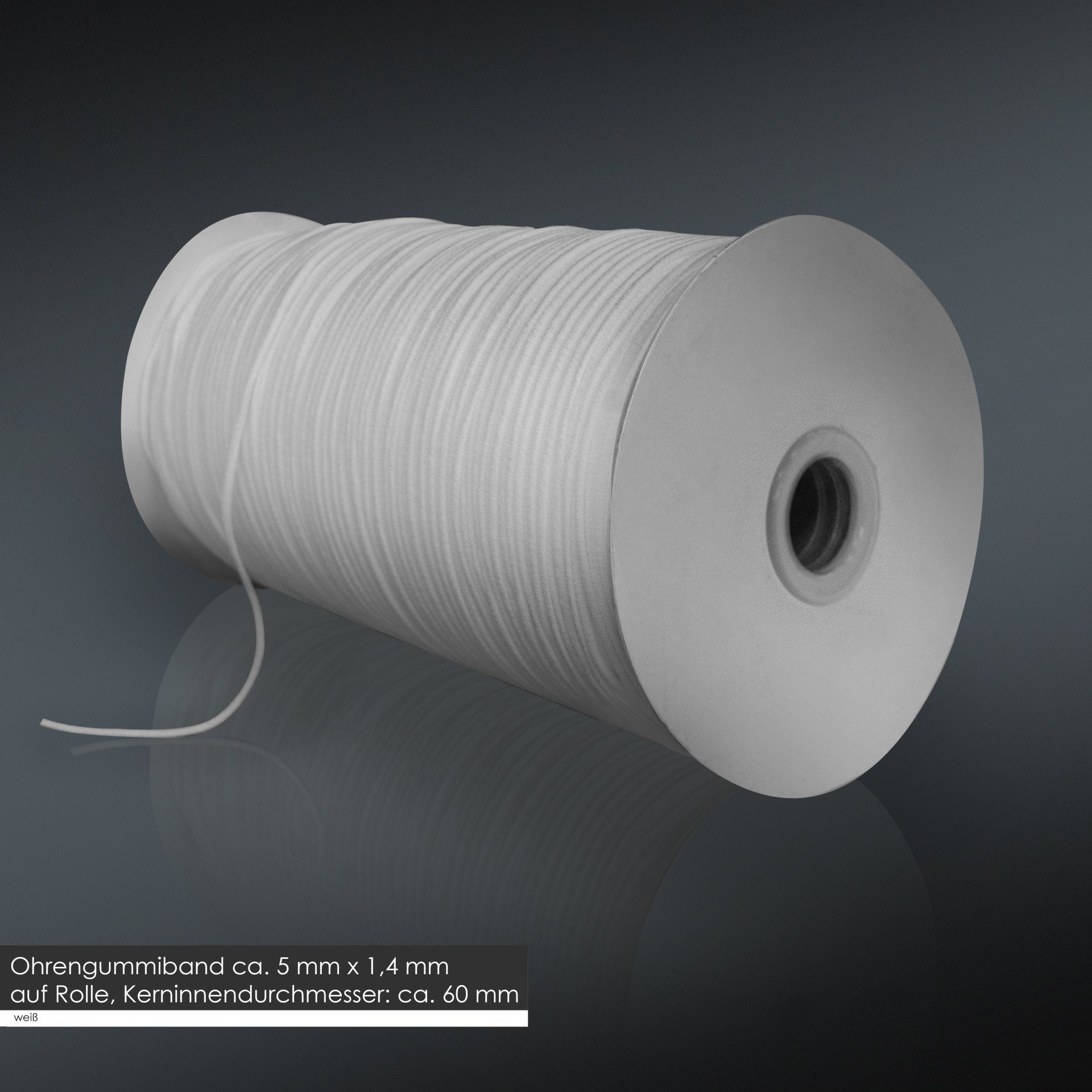 Ohrengummiband, auf Rolle, flach, oekotex, ultraschallschweißbar