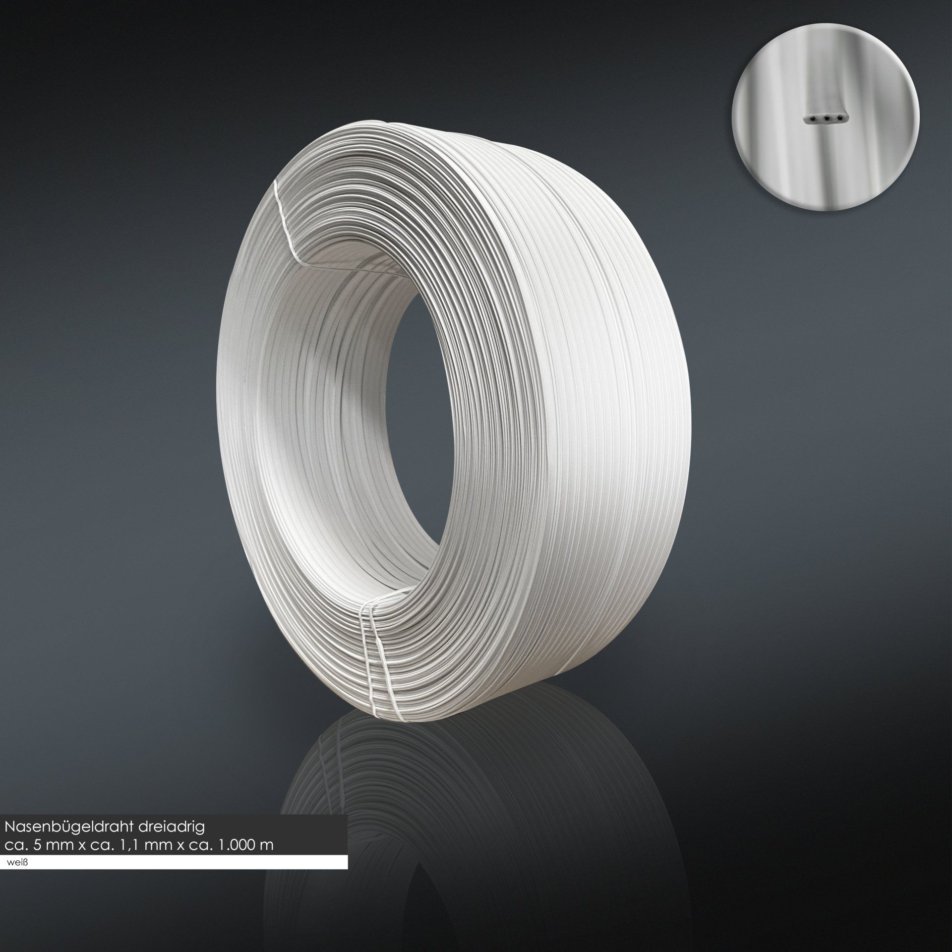 Nasenbügeldraht, dreiadrig, ohne Spulenkörper, weiß, kreuzgespult auf sich selbst