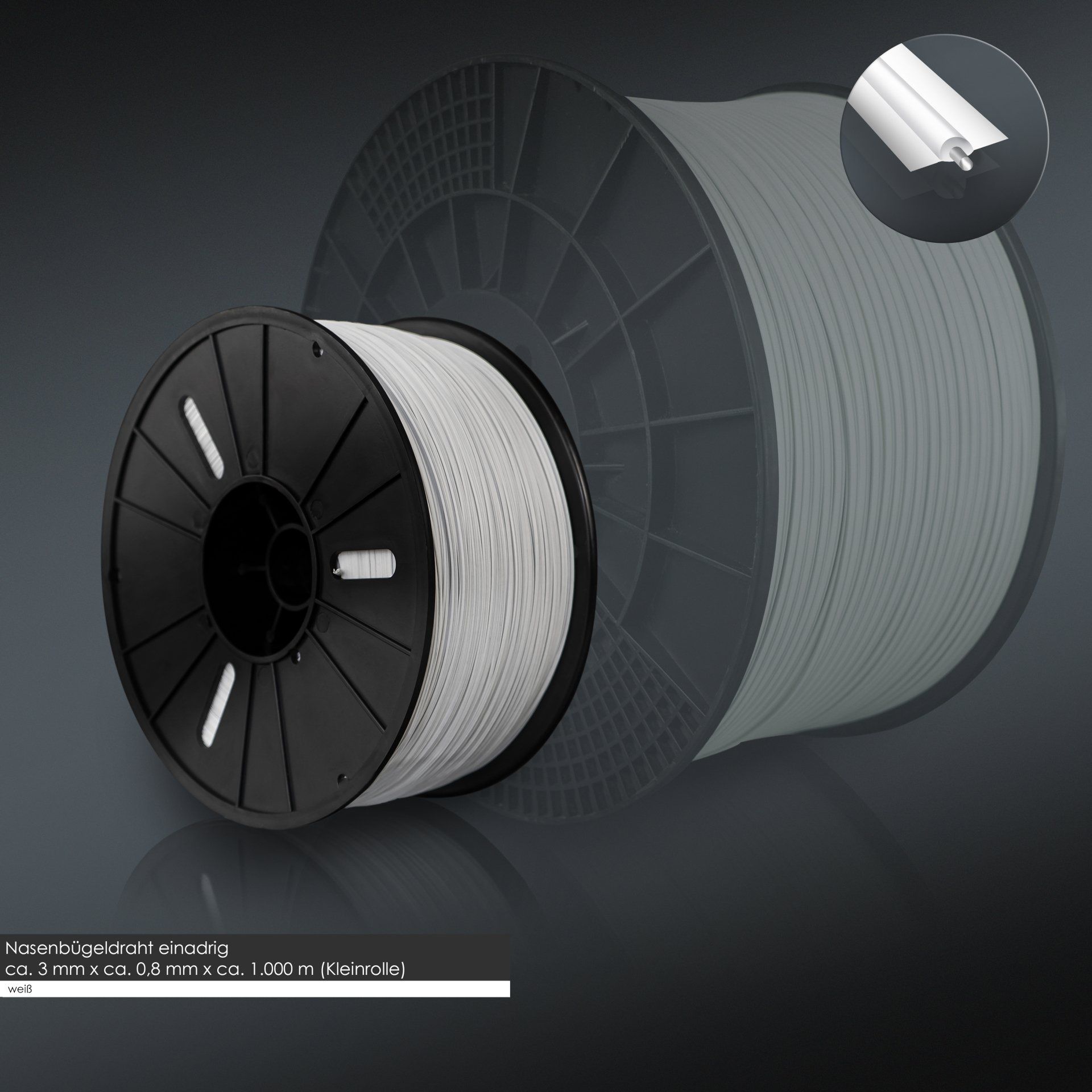 Nasenbügeldraht, einandrig, Kleinrolle, weiß, Kreuzspule