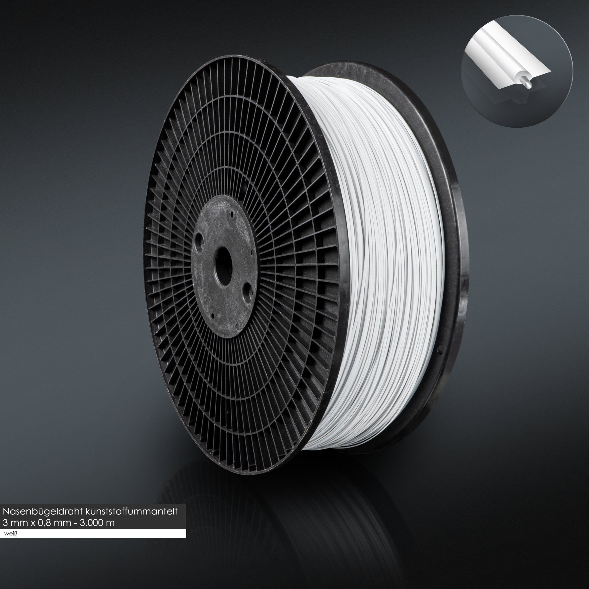 Nasenbügeldraht, einandrig, weiß, Kreuzspule, 120 Rollenhöhe