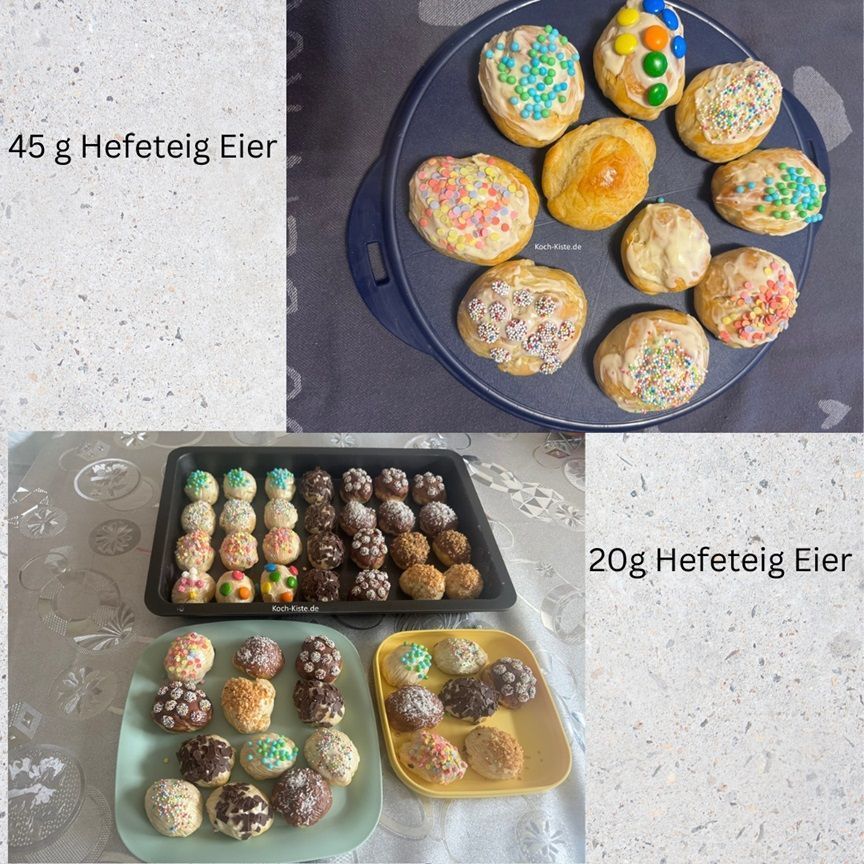 Hefeteig Eier - in der Mitte 1 x natur, 1 x nur Kuvertüre