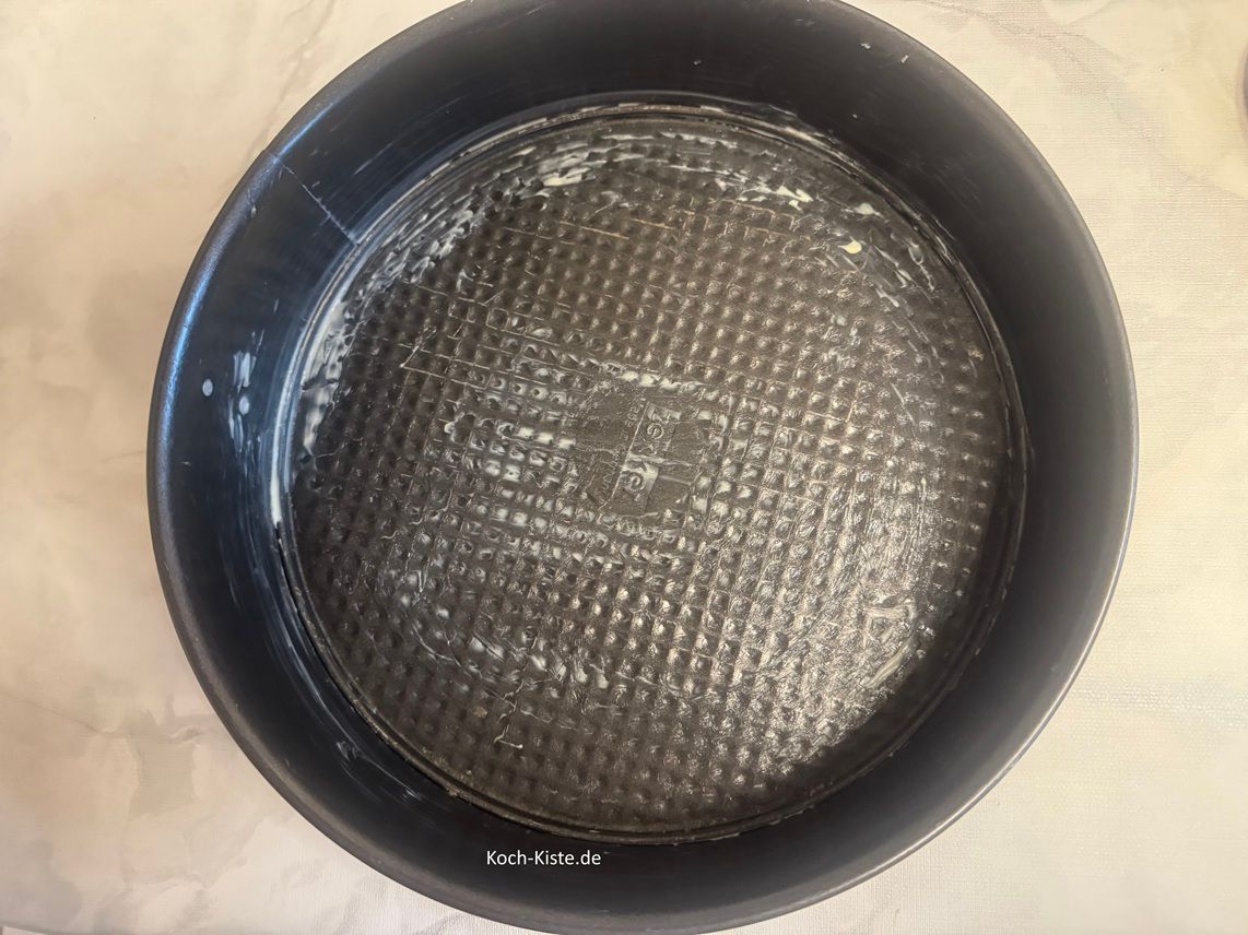 nehme mit einem Stück Alufolie etwas weiche Butter und fette die Springform / das Backblech ein