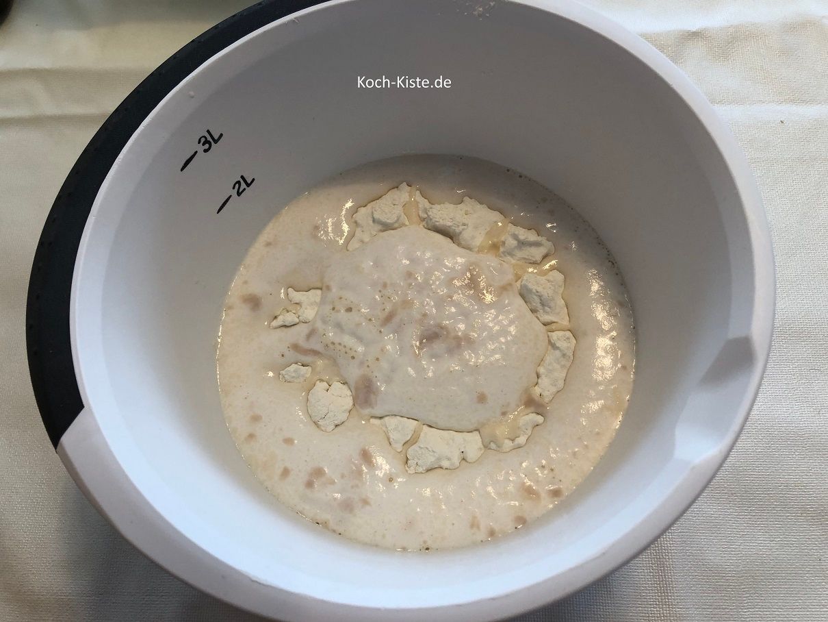 so sieht der Vorteig nach 10 Minuten gehen aus