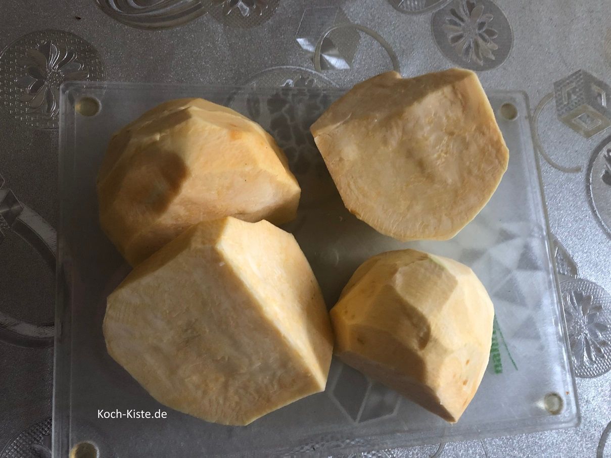 danach schäle die Steckrübe großzügig ab