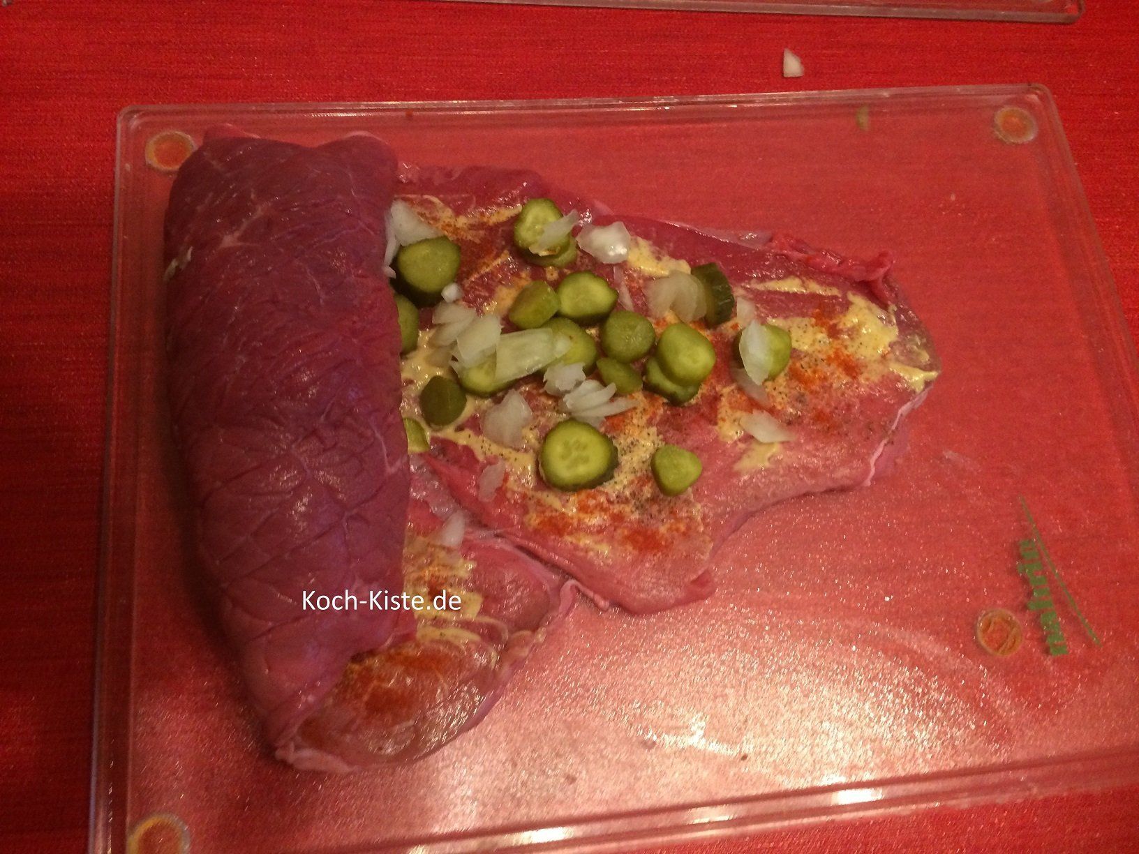 von einer Seite die Roulade aufrollen