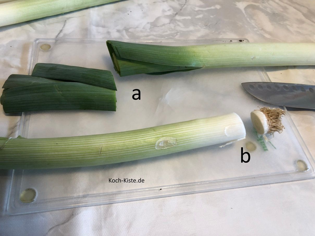 und von dem Grünen oben etwas zu entfernen (a) und dann unten die Wurzel zu entfernen (b)