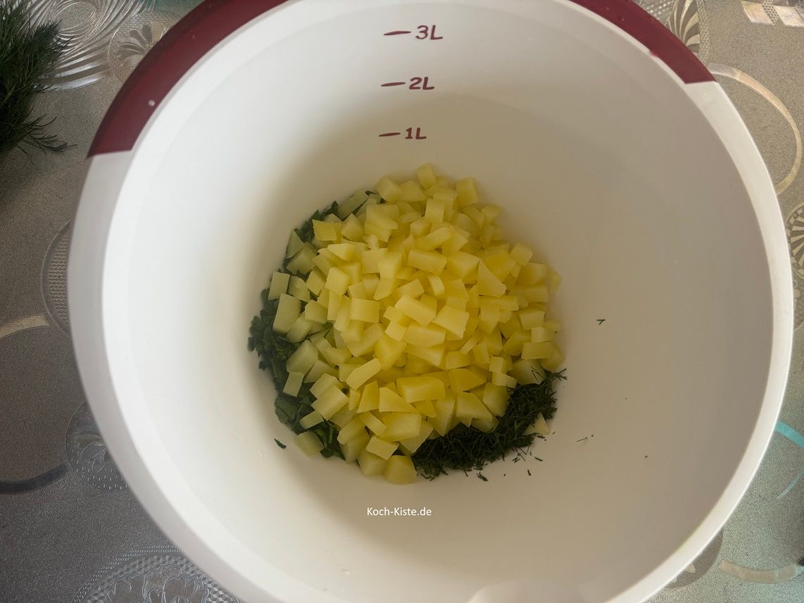 dann kippe die Kartoffeln mit in die Rührschüssel