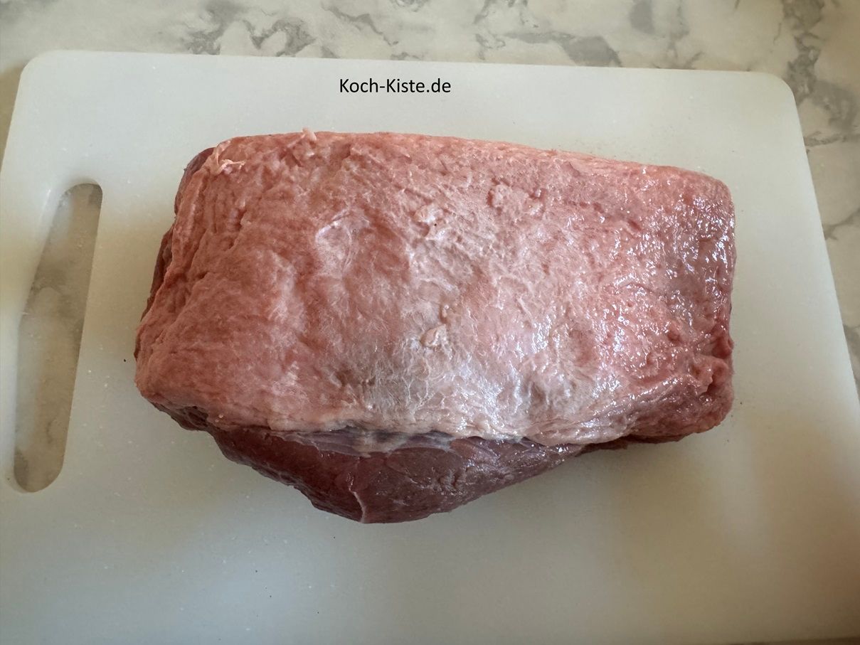 jetzt drehe das Fleisch um mit der Fettschicht nach oben