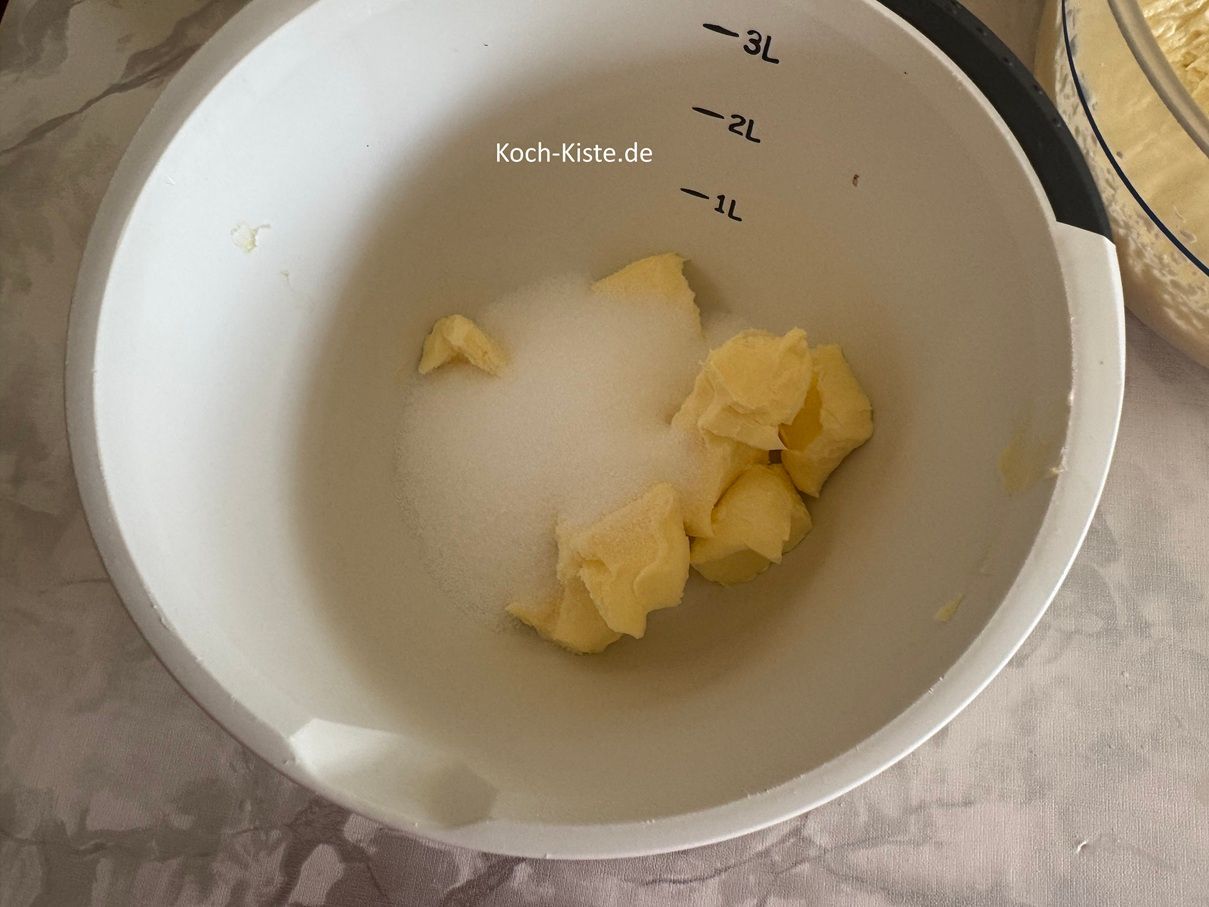 dann stelle die Küchenwaage wieder auf 0 und wiege 200 g Zucker ab