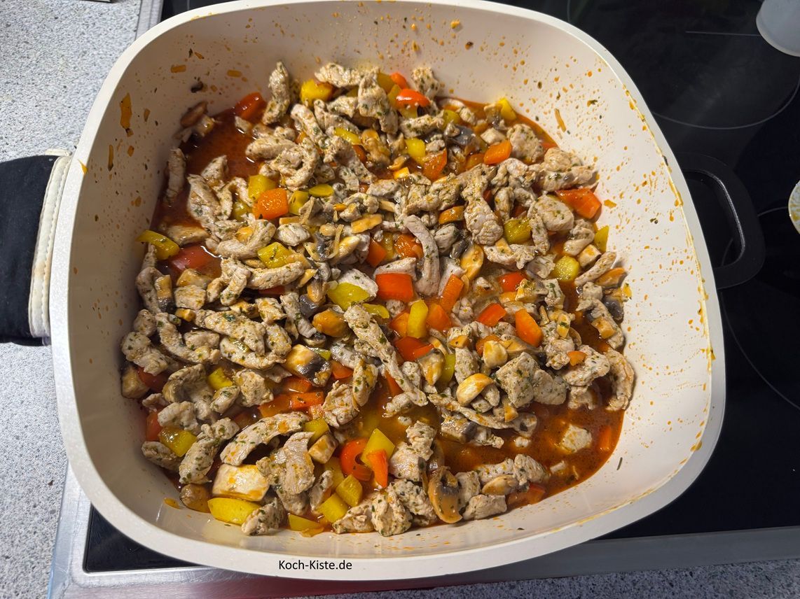 nun gieße das Wasser