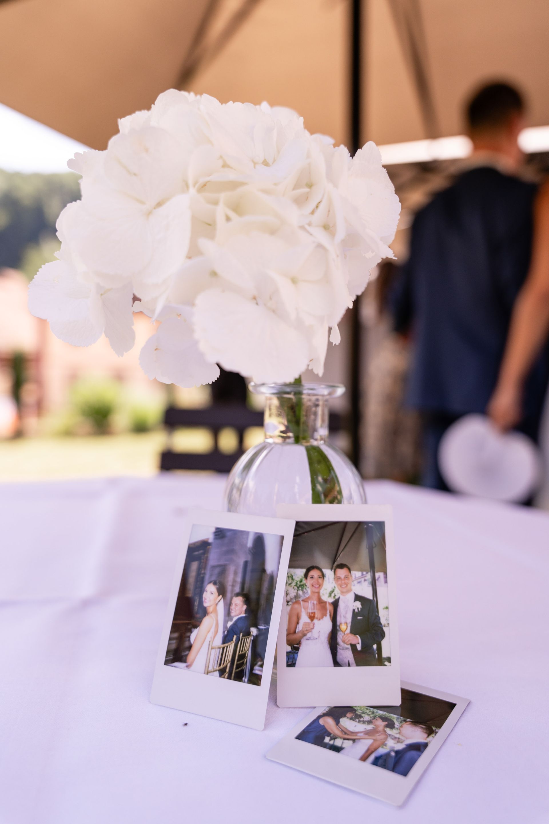 Sektempfang im
Kräutergarten der Orangerie des Kloster Bronnbach, Polaroitfotos und Brautstrauß