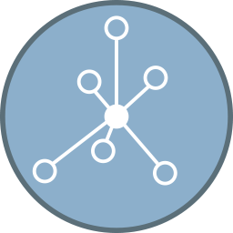 Das Icon zeigt ein Konstrukt: Viele Kugeln sind durch Linien mit einer mittleren Kugel verbunden.