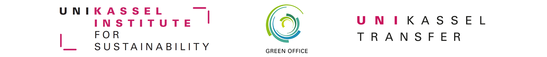 Zu sehen sind die Logos der Universität Kassel, des Green Offices der Uni und das Logo