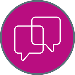 Das Icon zeigt zwei ineinander verwobene Sprechblasen.