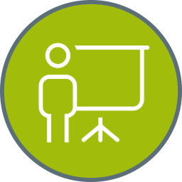 Das Icon zeigt eine Person vor einer Leinwand.