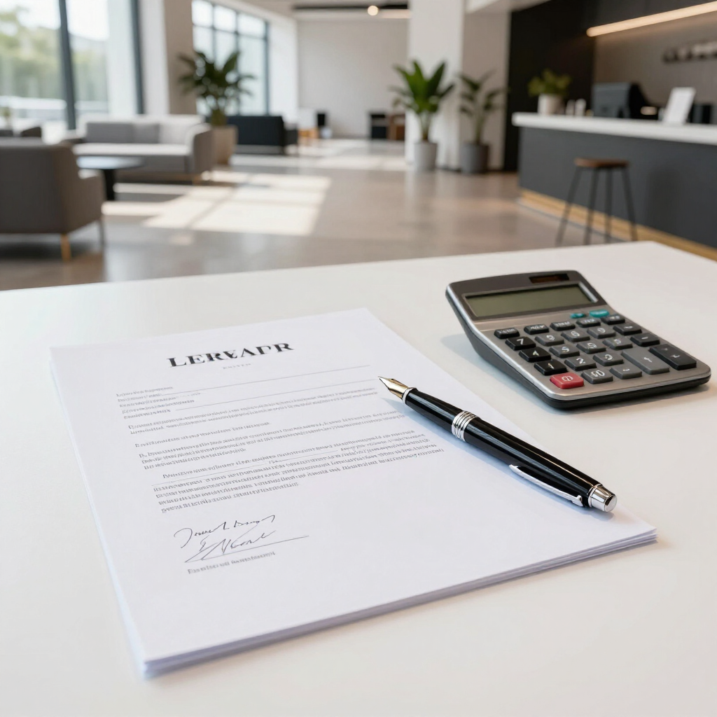 Gewerbemietvertrag auf einem Tisch für die Beratung durch einen Rechtsanwalt für Immobilienrecht in