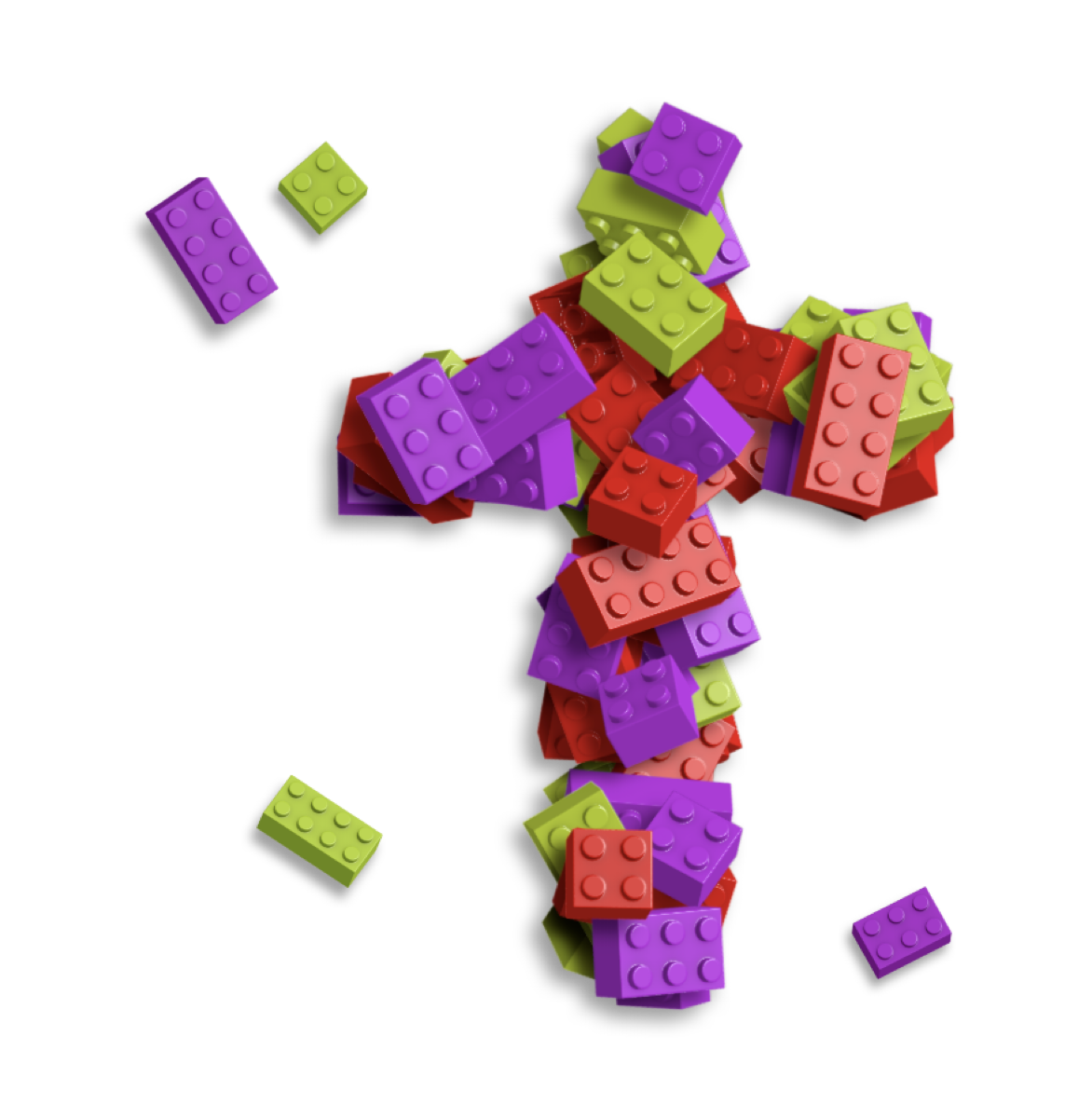 Shape of a cross using piles of different coloured lego bricks