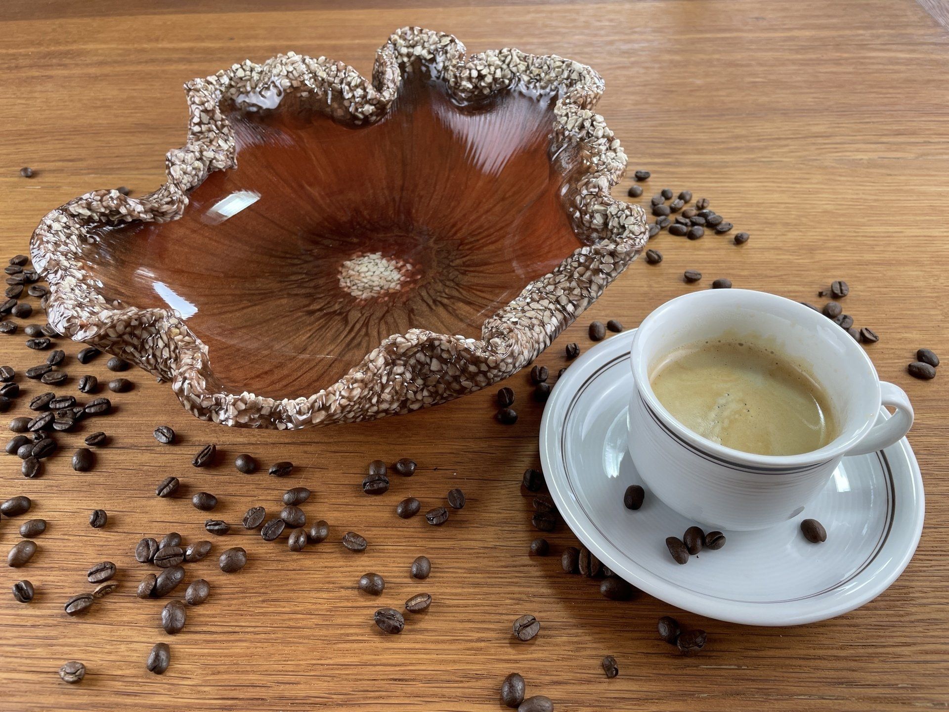Schale Kaffee-Traum Obstschale braun beige Steinchen Epoxidharz Resin Handgemacht 710129_1