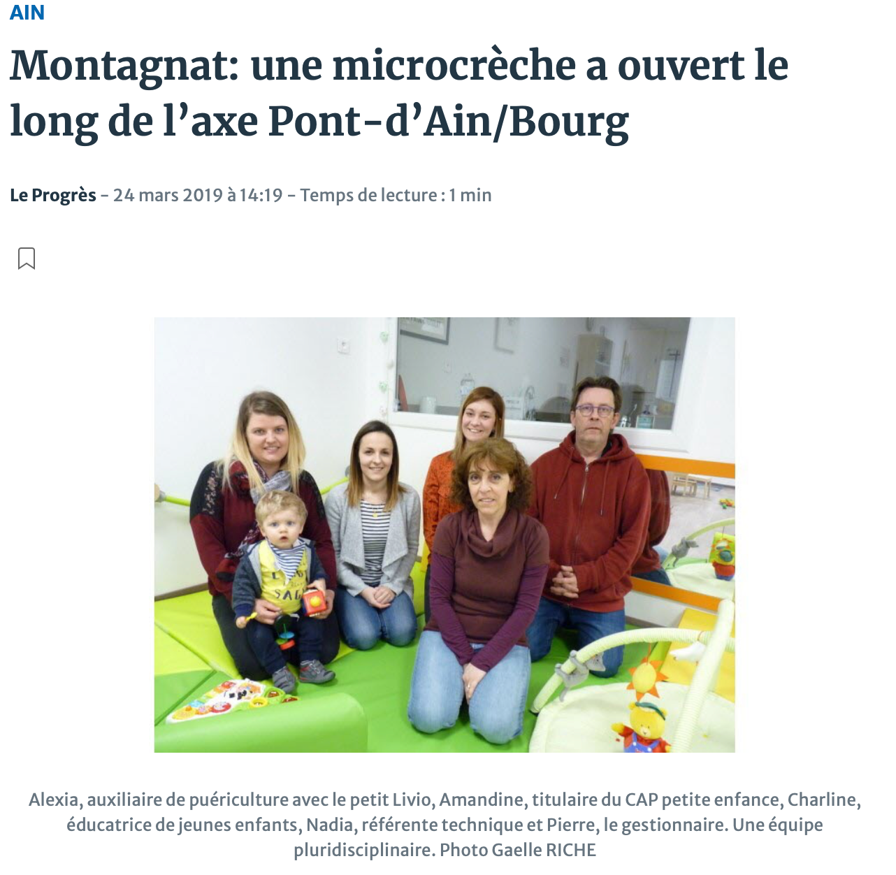Ouverture micro-crèche L’Enfantine Montagnat Ain accueil enfants proximité Bourg-en-Bresse