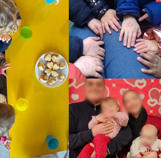 Micro-crèche L’Enfantine – Gâteau de la Saint-Valentin préparé par les enfants et parents à Polliat et Montagnat.