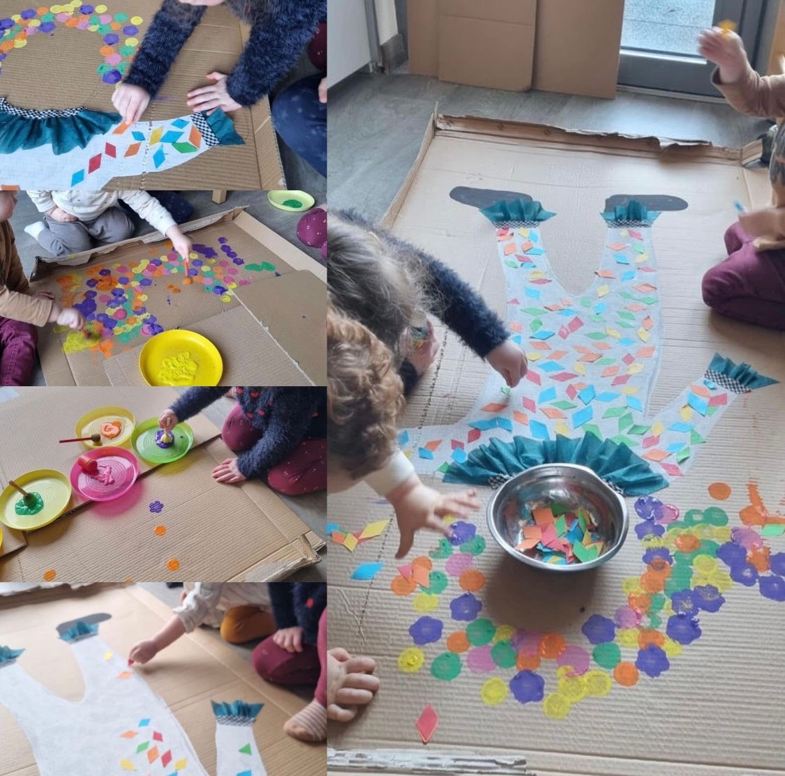 Clown collectif réalisé par les enfants pour le carnaval, activités motrices à Polliat et Montagnat.