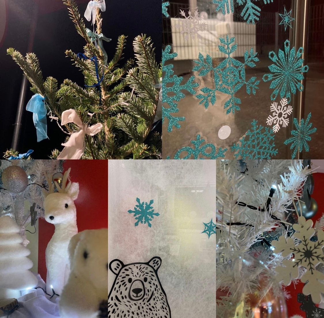 Micro-crèche L’Enfantine – Décoration de Noël bleu et blanc pour éveil et ambiance festive à Polliat et Montagnat.