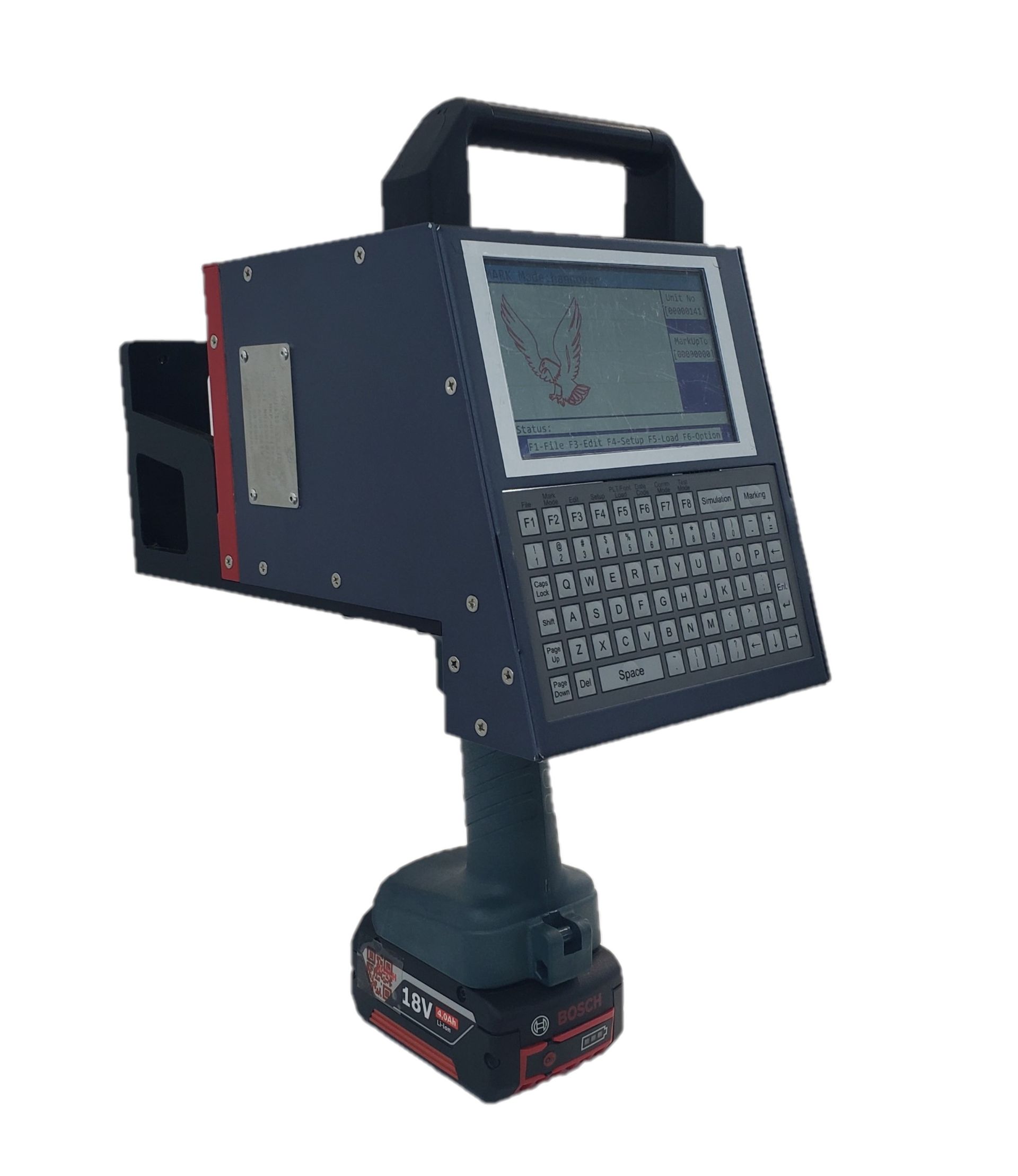 Mobiler Nadelpräger MKP-064 mit Akku und 4 Zoll Farbdisplay.