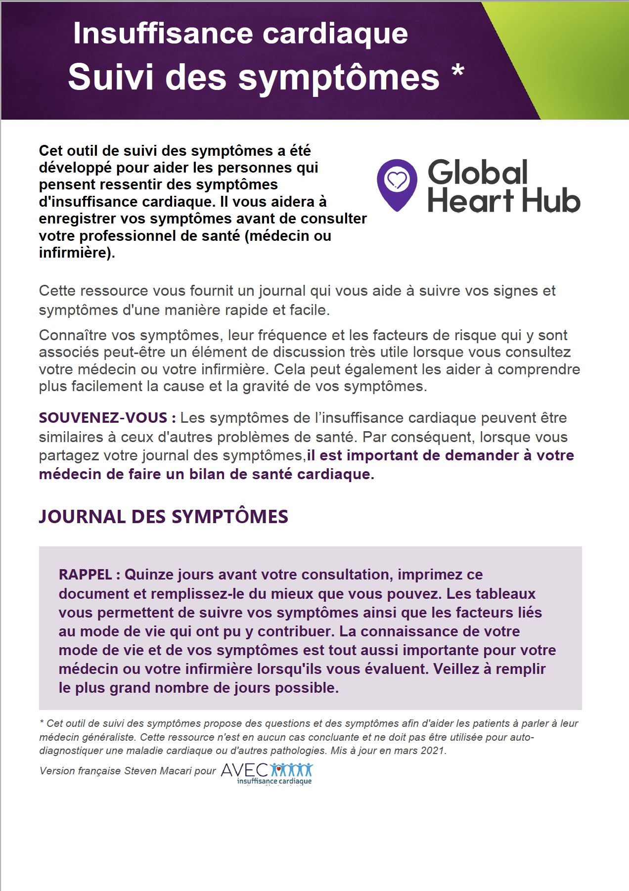 télécharger le suivi des sympttômes