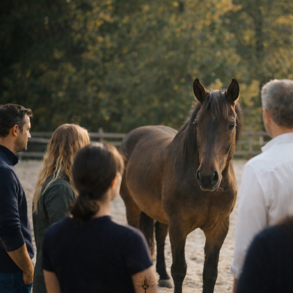 Équicoaching en entreprise : manager guide cheval pour développer leadership juste et impactant lors