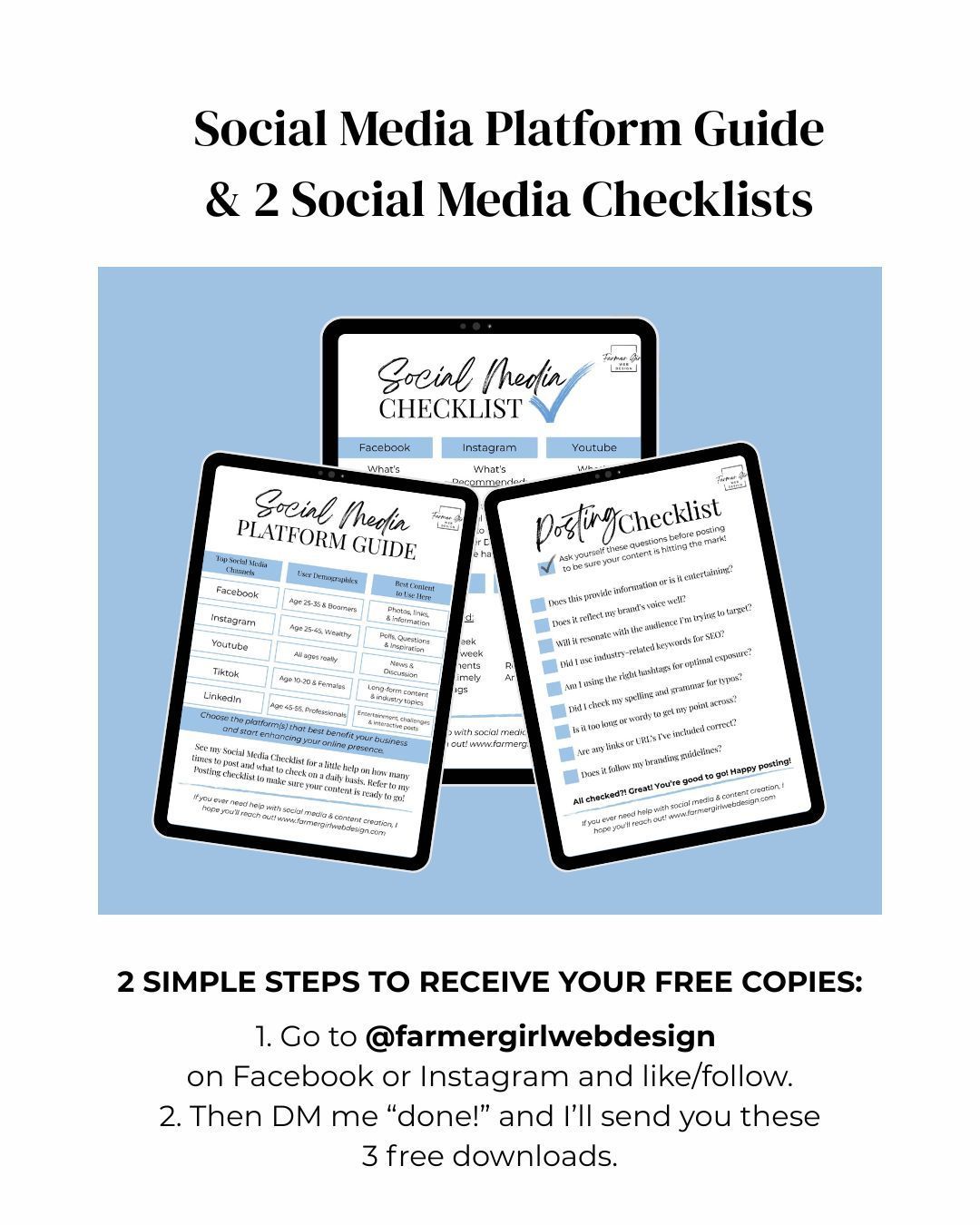 Farmer Girl Web Design social media platform guide and social media checklist free downloads Farmer Girl Web Design social media platform guide and social media checklist free downloads