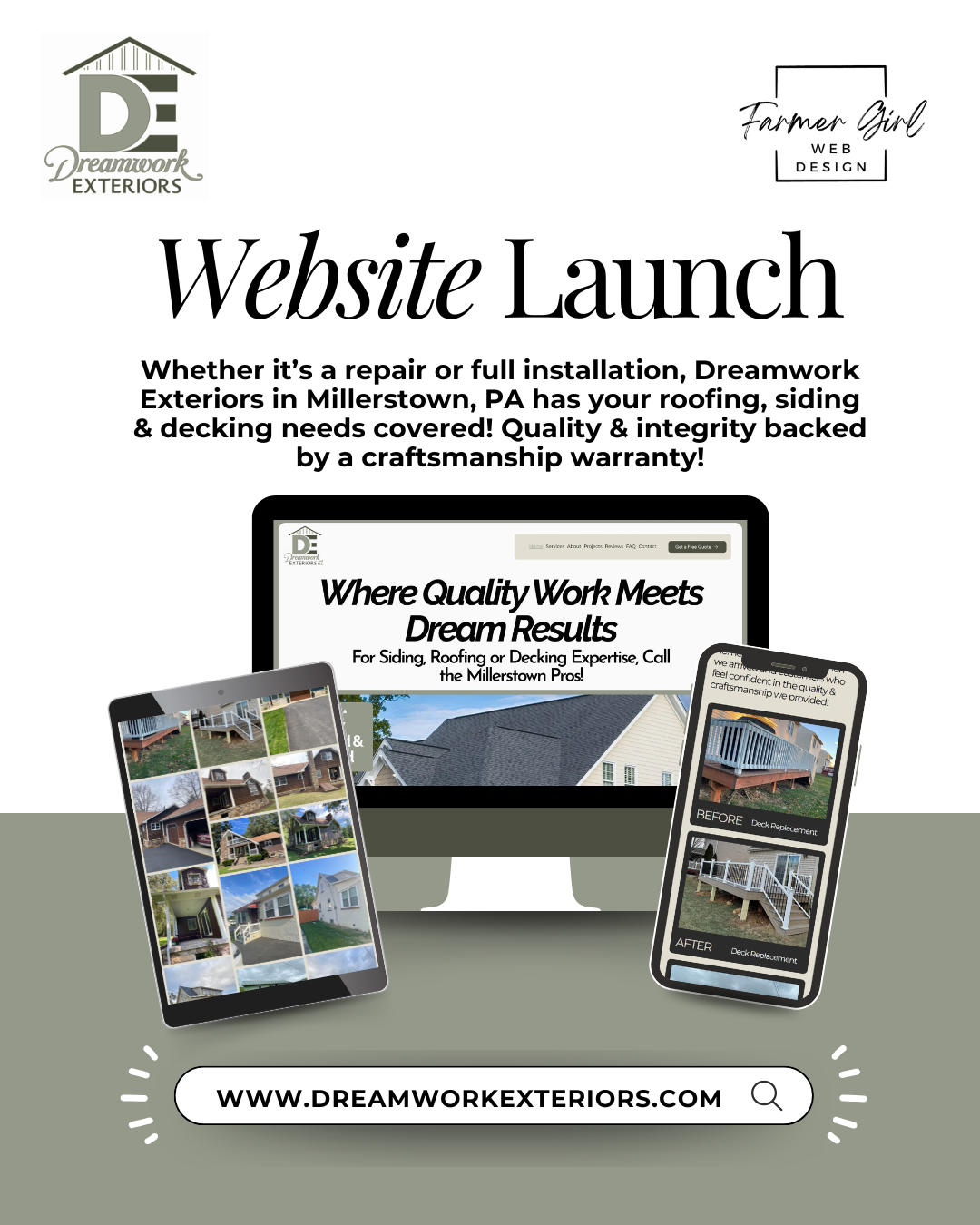 website launch for Dreamwork Exteriors