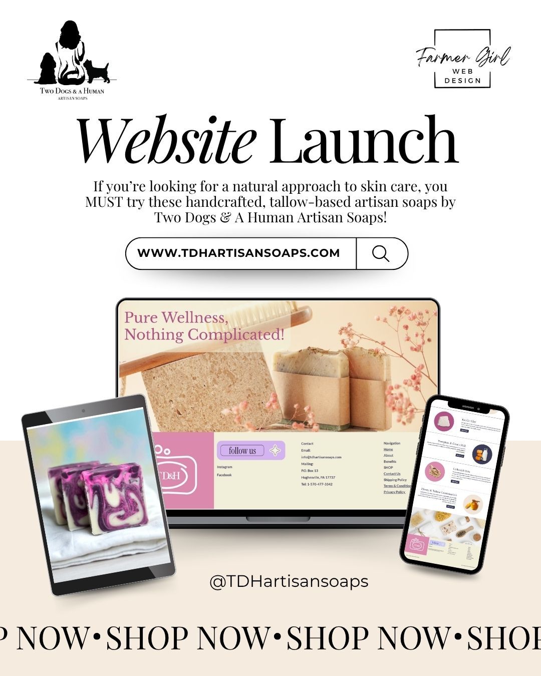 website launch for Two Dogs & A Human Artisan Soaps