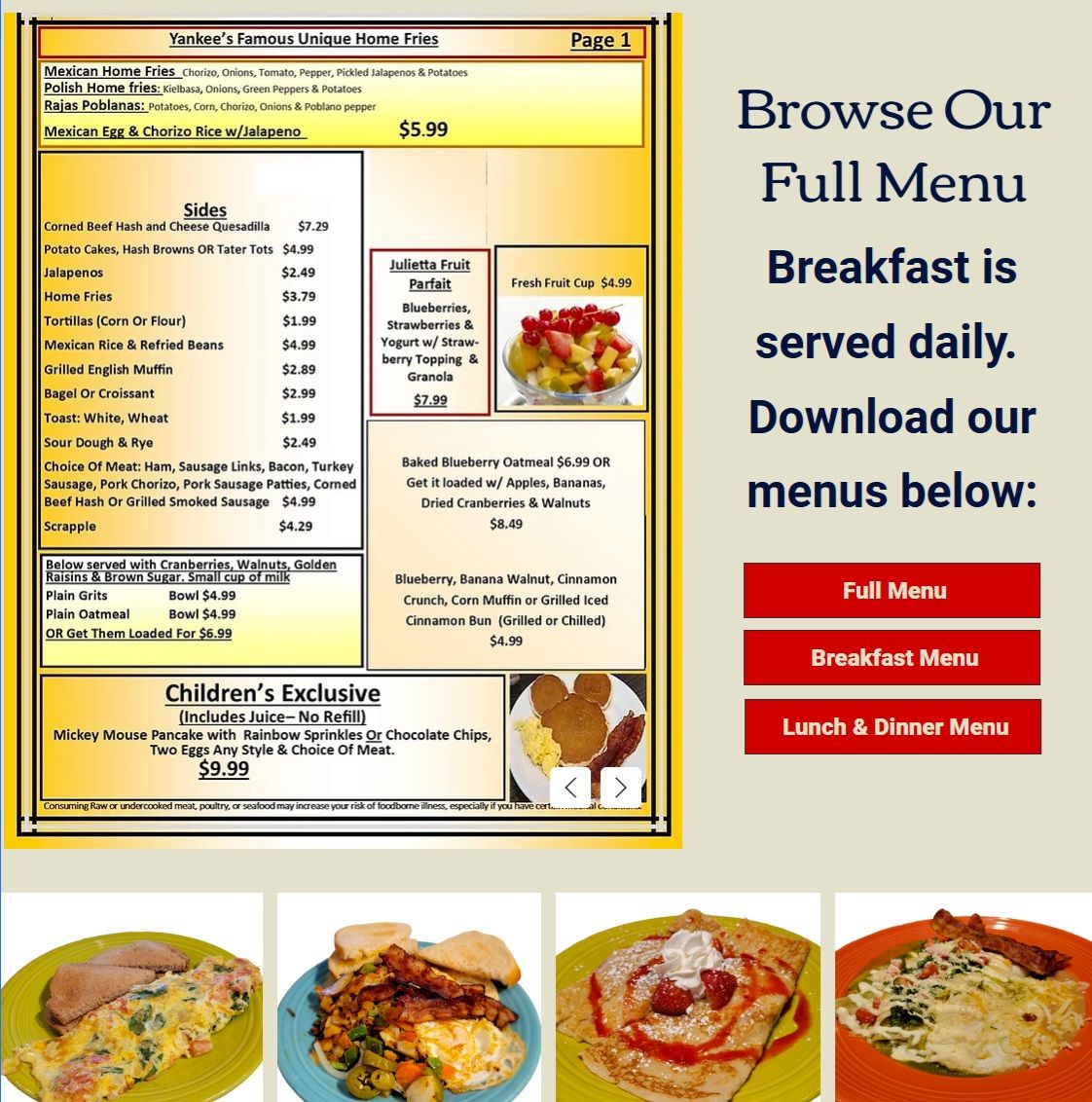 farmer girl web design portfolio yankee doodle family restaurant