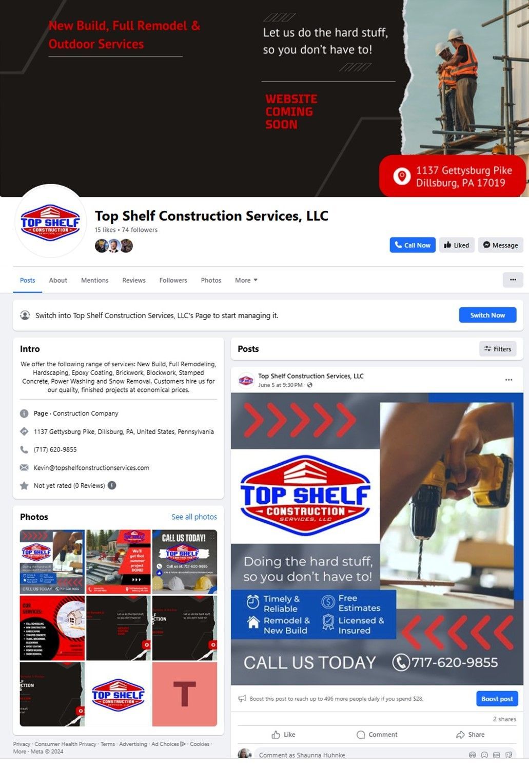 farmer girl web design top shelf construction services portfolio 